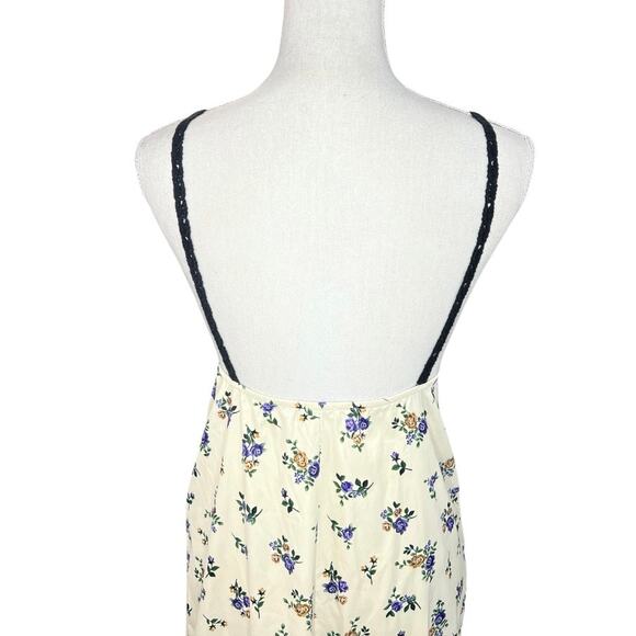 Zara Cream Floral Satin Printed and Black Crochet Knit Midi Length Dress - Picture 7 of 10